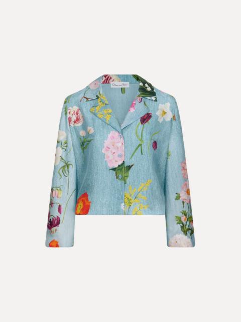 Oscar de la Renta MIXED BOTANICAL SILK TWILL BLOUSE