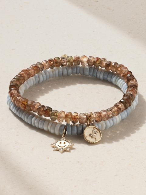 SYDNEY EVAN Small Happy Face Set Of Two 14-karat Gold, Opal And Andalusite Bracelets