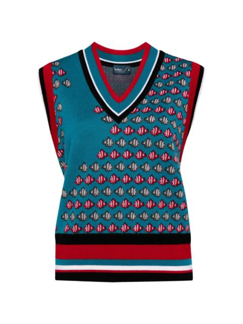 fish pattern wool vest