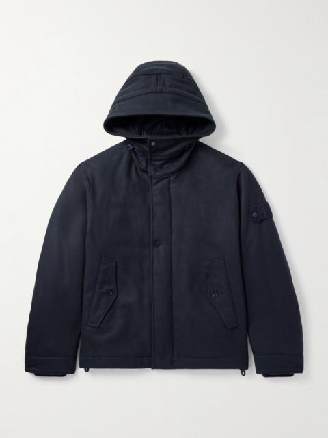 Stone Island Ghost Logo-Appliquéd Padded Virgin Wool-Blend Flannel Hooded Parka