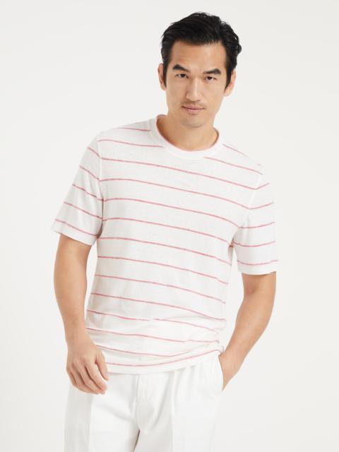 Linen and cotton striped jersey crew neck T-shirt