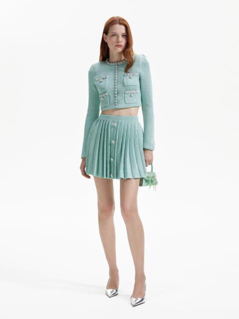 self-portrait Mint Sequin Pleated Knit Skirt