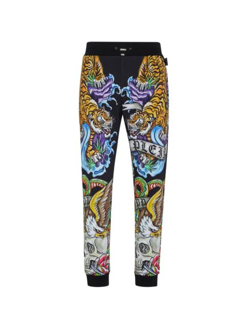 tattoo-print drawstring track pants