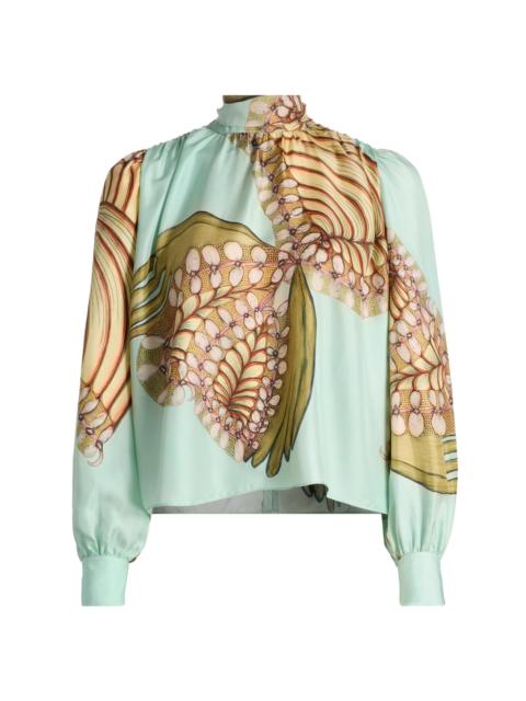 ULLA JOHNSON Women's Anna Zemankova Ornament Printed Silk Blouse - Water Blossoms