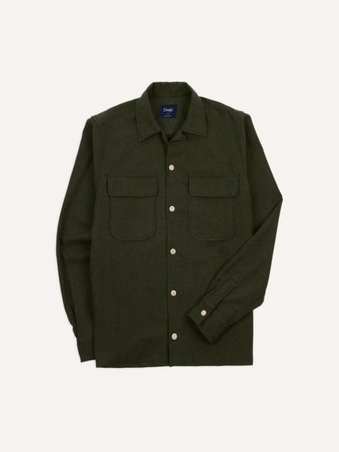 Drake's Dark Green Wool Two-Pocket Camp Collar Work Shirt