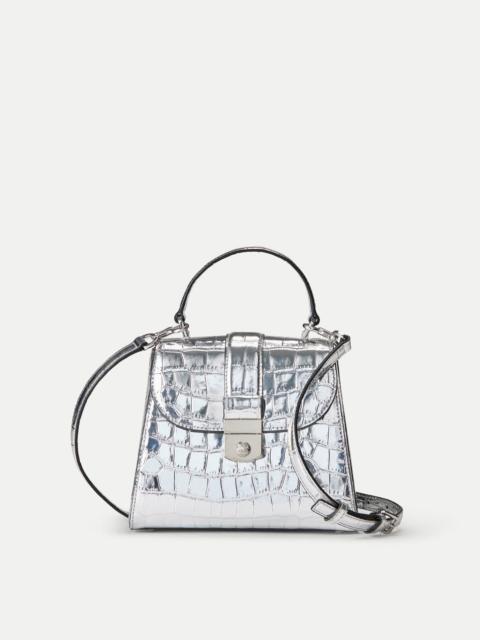 CROC-EMBOSSED CREST LOCK TOP HANDLE BAG