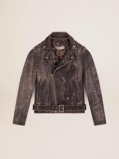 Golden Goose Men's biker jacket in distressed leather