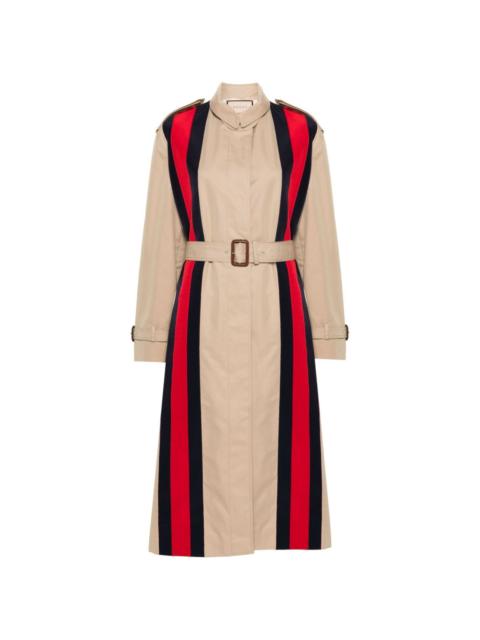 GUCCI Web-stripe belted gabardine trenchcoat