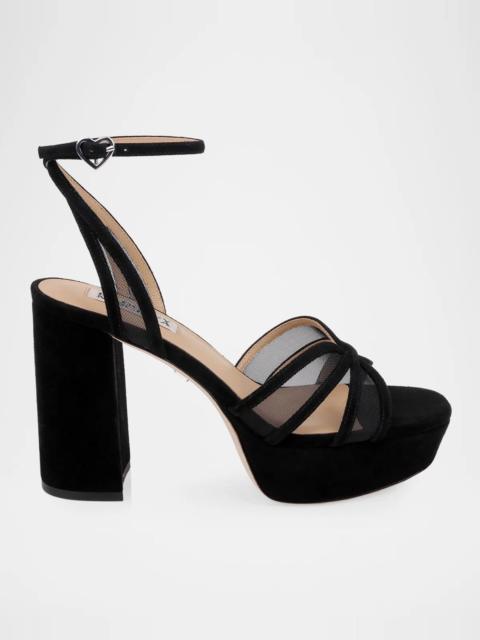 BADGLEY MISCHKA Yohana 100MM Satin &amp; Mesh Sandals