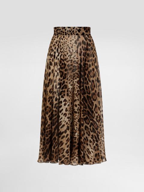 Leopard-print chiffon circle skirt