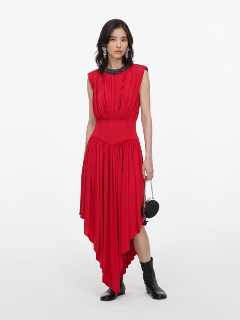 self-portrait Red Jersey Drape Asymmetric Midi Dress