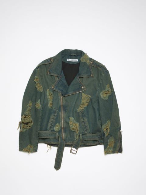 Distressed denim biker jacket - Blue/green