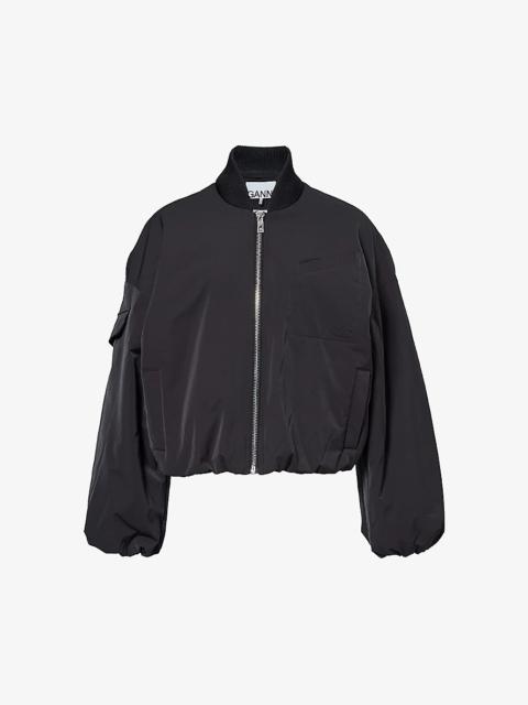 Flap-pocket recycled-polyester twill bomber jacket