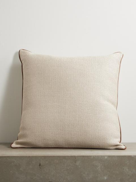 Brunello Cucinelli Leather-trimmed woven cotton-blend cushion Off-white