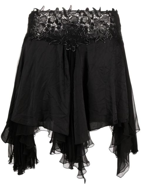 VERSACE asymmetric lace-waistband skirt