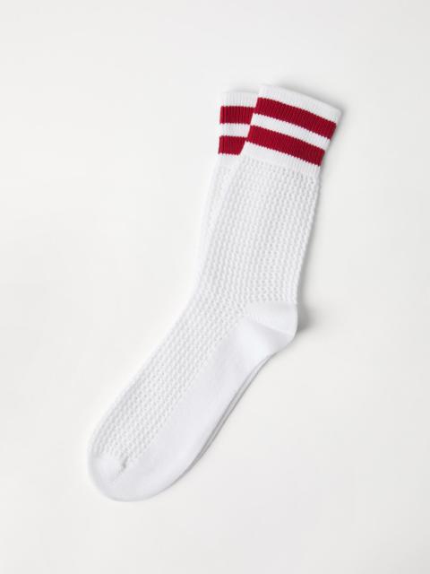 Brunello Cucinelli Cotton waffle stitch knit socks with stripes