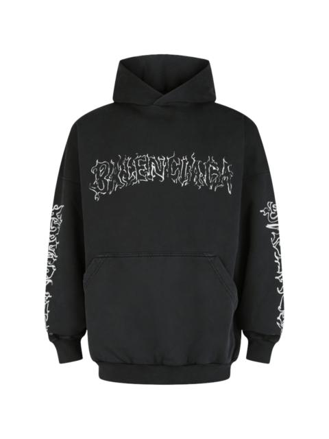 BALENCIAGA DIY Metal Logo Hoodie "Faded Black / White" 739024 TPVN9 1569