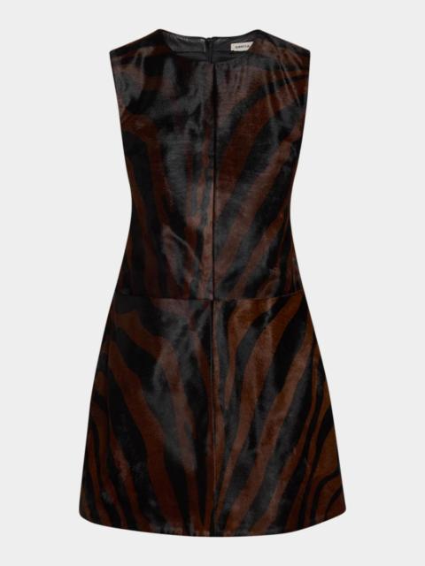 SIMKHAI Sonoma Zebra-Striped Leather Mini Dress