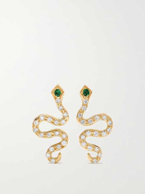 ILEANA MAKRI Little Snake 18-karat Gold, Diamond And Tsavorite Earrings