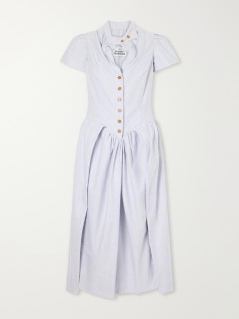 Vivienne Westwood Pleated Striped Cotton Oxford Midi Dress