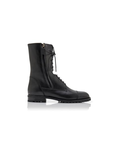 Manolo Blahnik Black Calf Leather Military Boots
