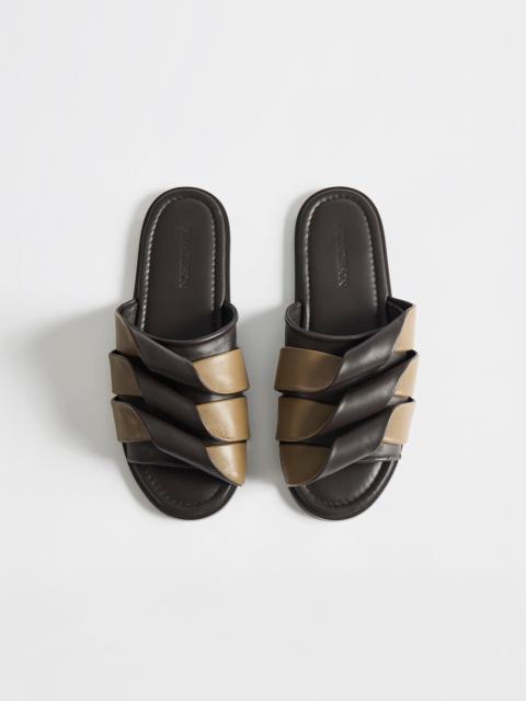 JW Anderson WOMENS CONTRASTING LEATHER COIL SLIDE IN BROWN & CHESTNUT