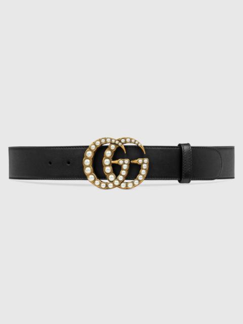 GUCCI Leather belt with pearl Double G
