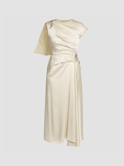 Erdem EMBELLISHED SATIN CADY DRAPED MIDI DRESS