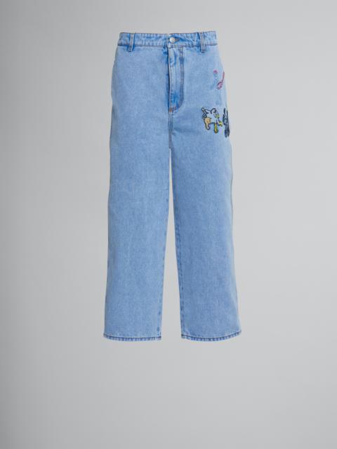 Marni LOOSE TROUSERS IN LIGHT BLUE DENIM WITH EMBROIDERY