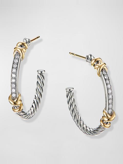 DAVID YURMAN Petite Helena Hoop Earrings with 18K Gold and Diamonds in Silver, 1"