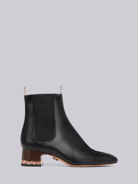 Thom Browne Black Vitello Calfskin Tricolor Chain Block Heel Chelsea Boot