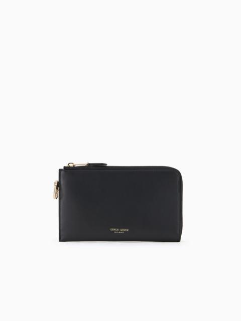 GIORGIO ARMANI LEATHER WRAP-AROUND ZIP WALLET