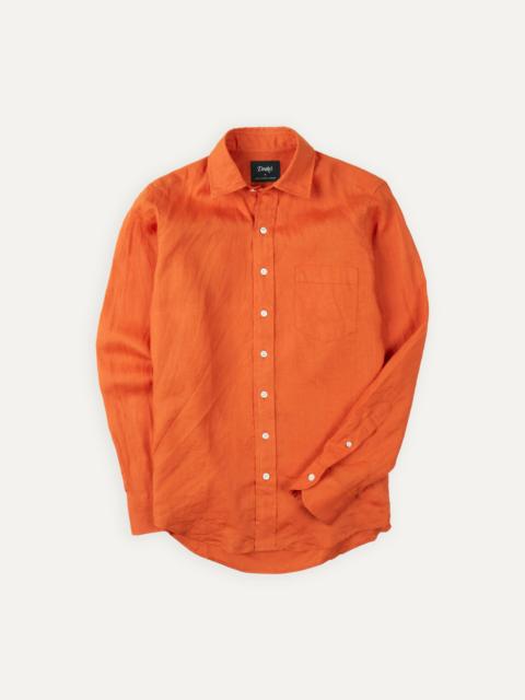 Drake's Orange Linen Spread Collar Shirt