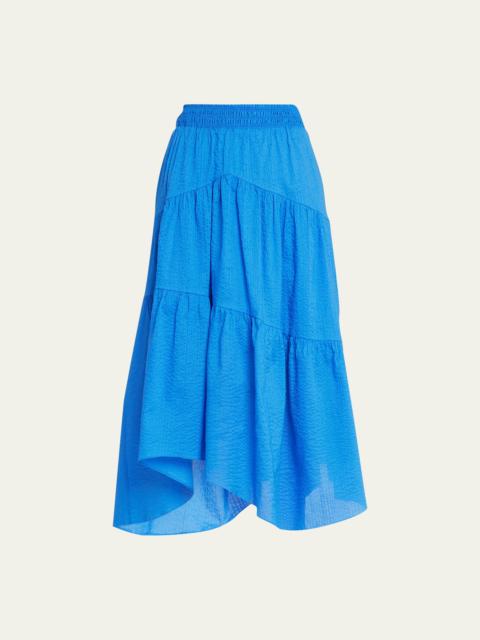 FRAME Gathered-Seam Midi Skirt