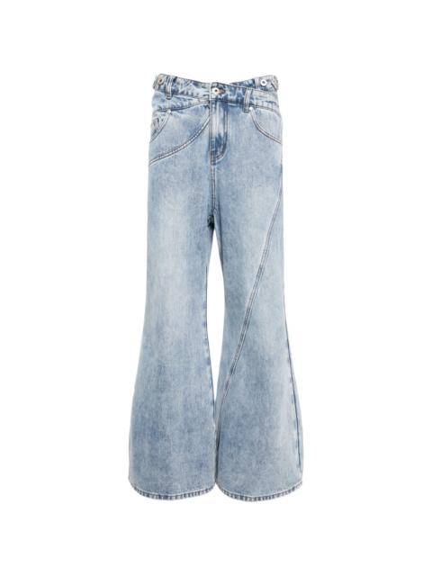 crossover waistband wide-leg jeans