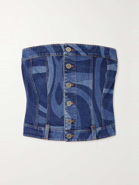 PUCCI Printed stretch-denim bustier top