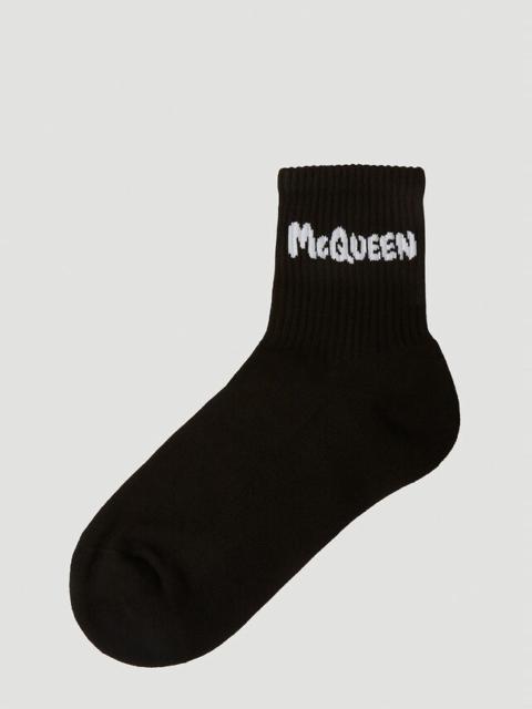 Alexander McQueen Graffiti Sports Socks in Black