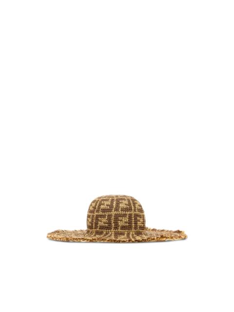 FENDI FF-pattern fringed raffia hat