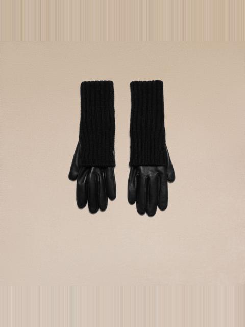 AMI Paris Long Knit And Leather Gloves