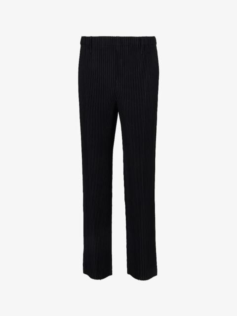 Pleated elasticated-waistband tapered-leg regular-fit knitted trousers