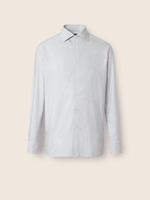 ZEGNA WHITE AND NAVY BLUE STRIPED SILK COTTON AND CASHMERE SHIRT