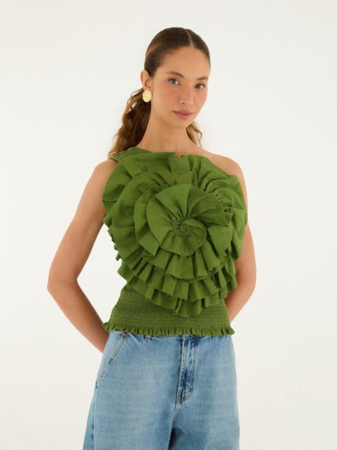 FARM RIO Green One Shoulder Lenzing Ecovero Euroflax Blouse