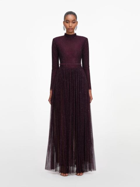 self-portrait Burgundy Rhinestone Long Sleeve Maxi Dress