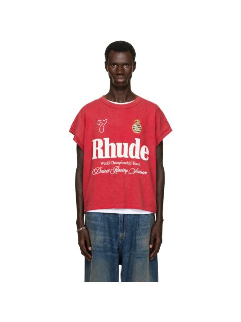 Rhude Red 'Desert Racing' Cut-Off T-shirt