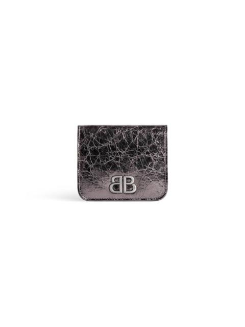 BALENCIAGA Women's Monaco Flap Coin And Card Holder Metallized in Dark Grey