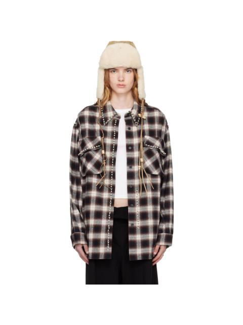 OPEN YY Brown & White Beaded Pocket Shirt