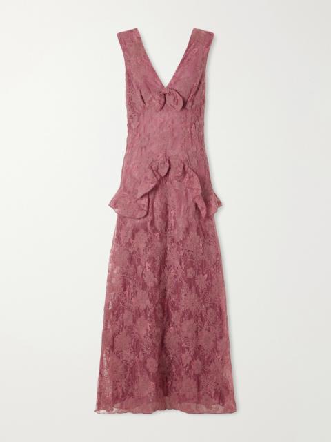 ANNA SUI Bow-detail Lace-embroidered Midi Dress