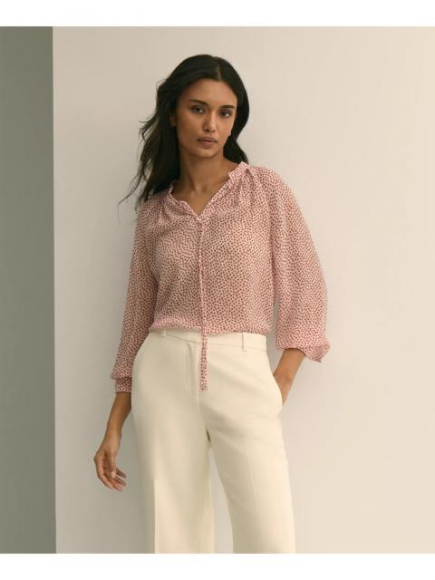 Brooks Brothers Silk Georgette Heart-Motif Peasant Blouse