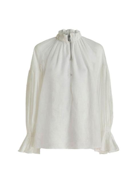 high-neck long-sleeve blouse