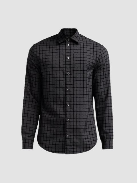 EMPORIO ARMANI Men's Flocked Micro Box Sport Shirt - Solid Black